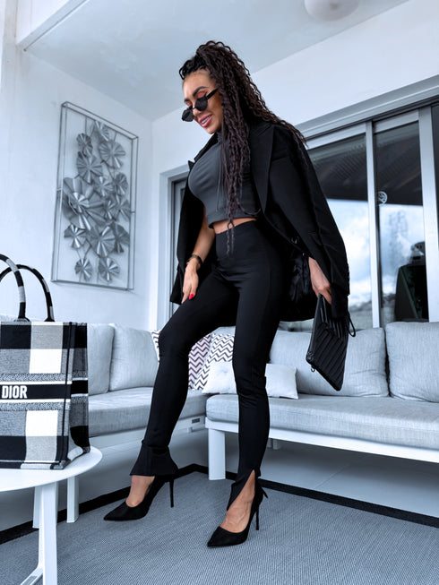 Black LUX leggings with slits LM1173